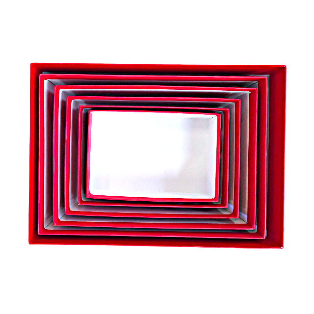 Rectangle Gift Boxes Plain Red set of 6 (Incl Ribbon and Tissue)