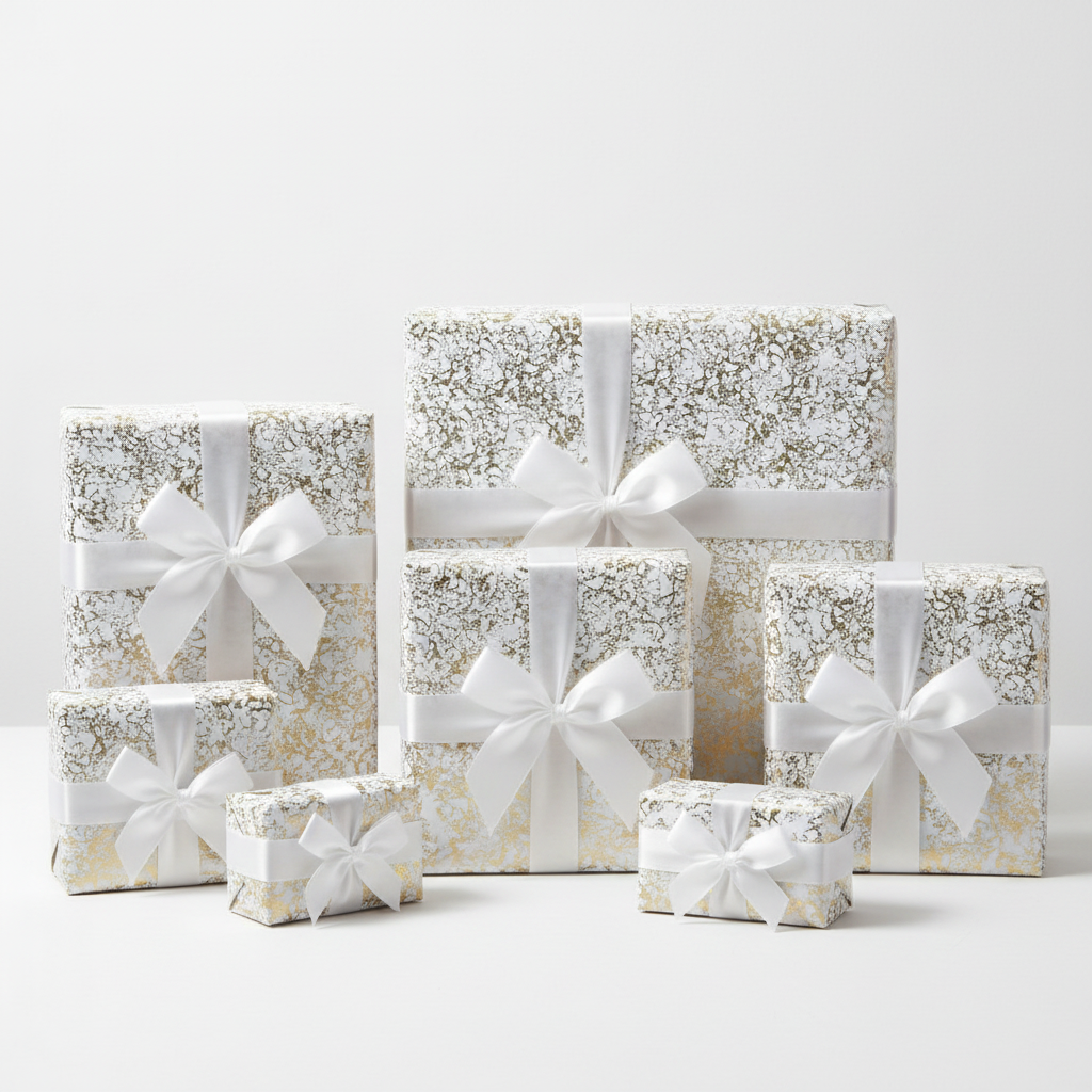 Marble pattern in gold on white wrapping paper