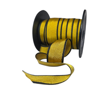 Load image into Gallery viewer, Petersham Ribbon Gold with Black Side Stripes 25mm (5, 20 or 50 Meter Roll)