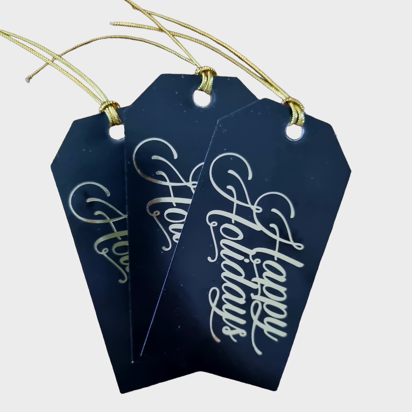 Christmas Gift Tag Black with Gold Happy Holidays (3 Tags Per Pack)