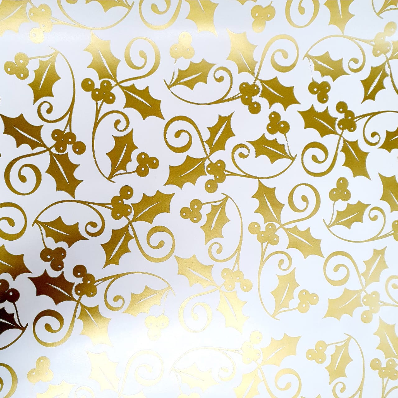 Christmas Wrapping Paper Metallic Gold Holly (10 or 50 Meter Roll)
