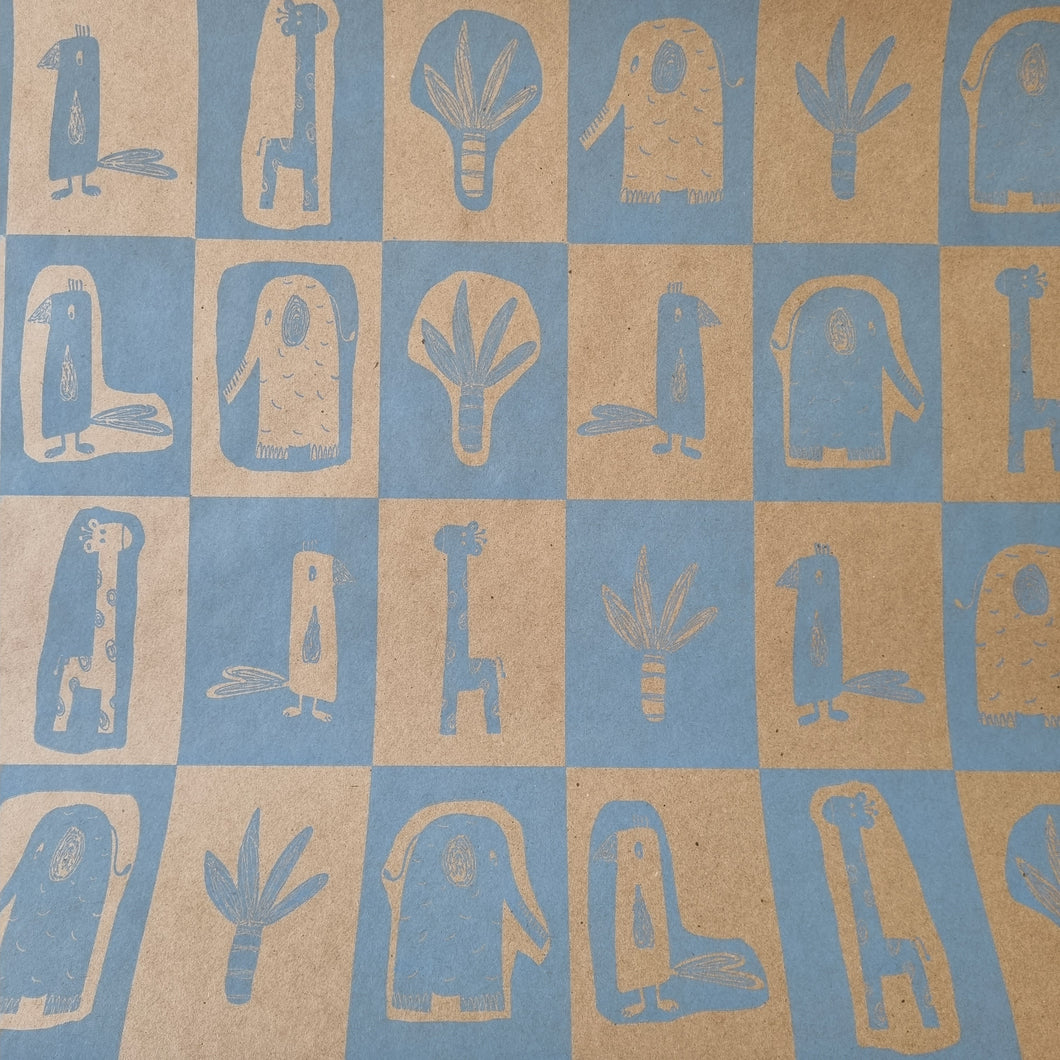 Wrapping Paper Pink or Blue Animals on Kraft (10 Meter Roll)