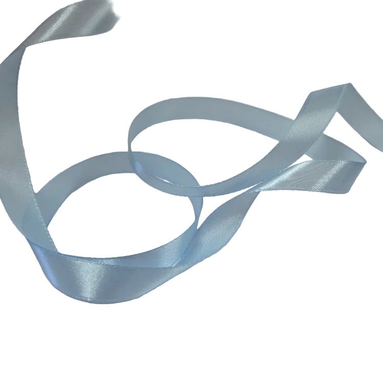 Light blue satin ribbon on a white background