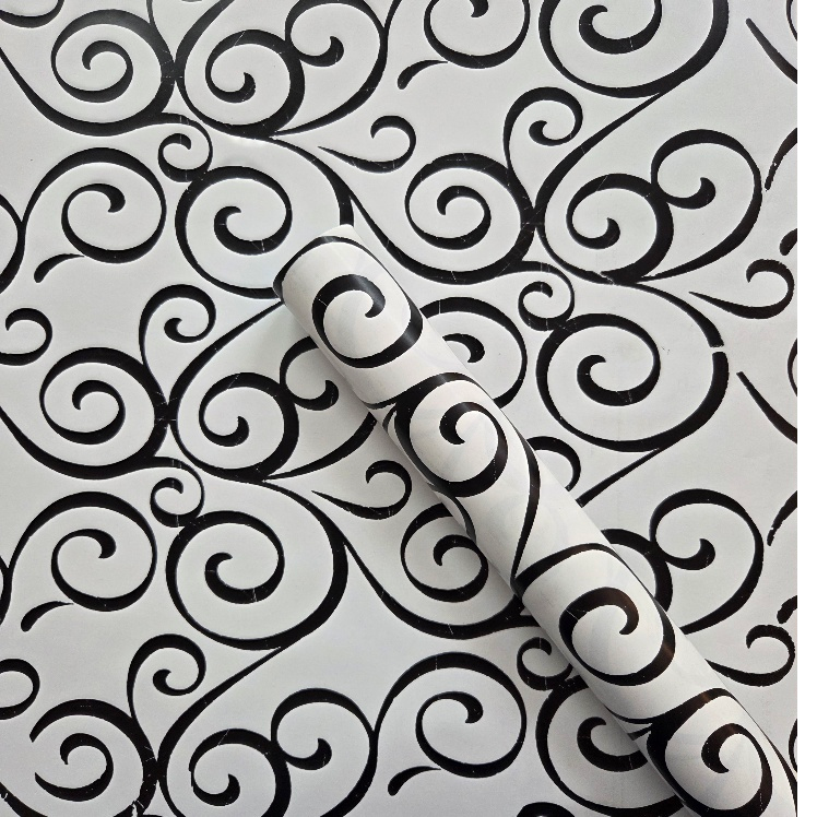 Wrapping Paper White with Large Black Curls (10 Meter Roll)