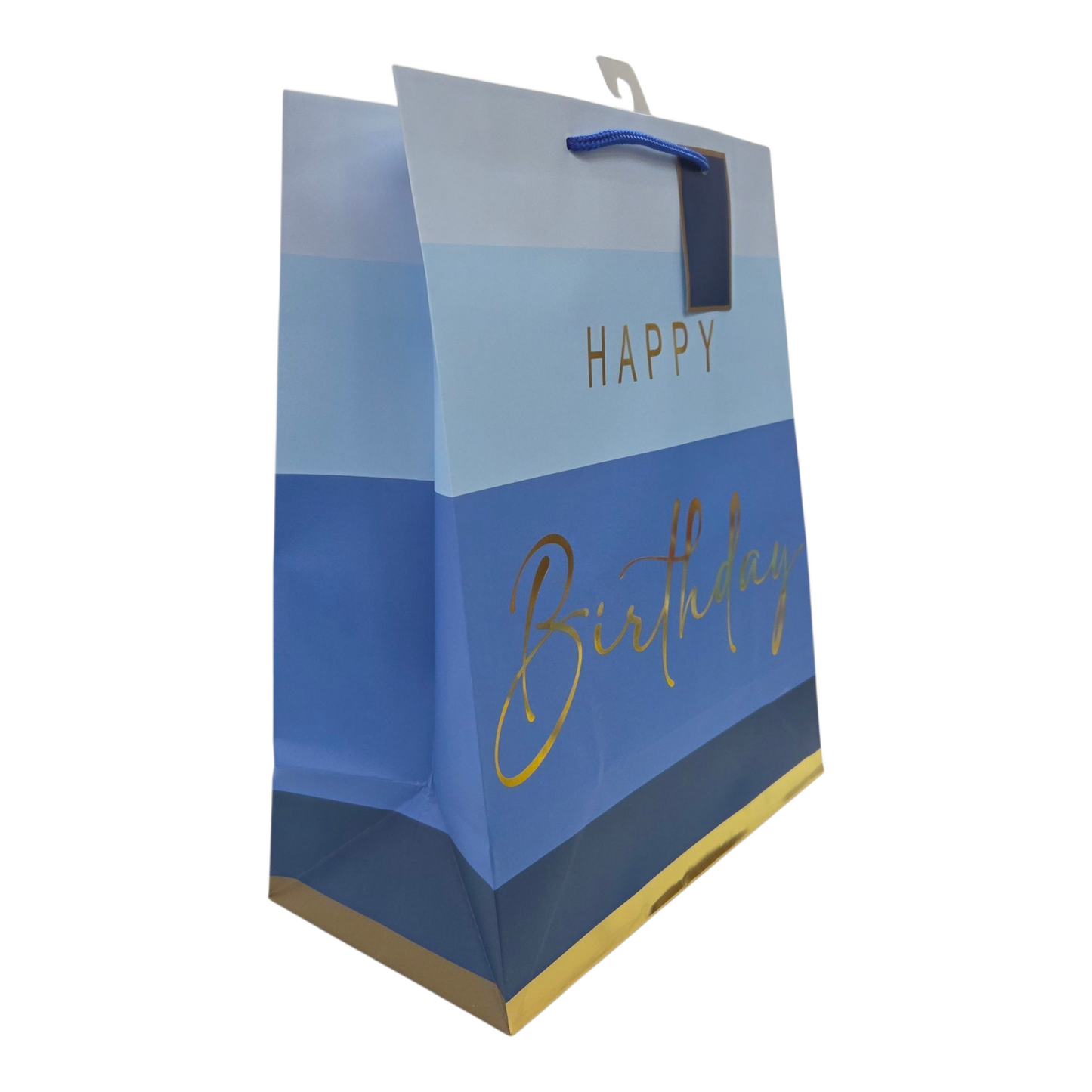 Blue Gift bag in different shades of blue with gold foil happy birthday 