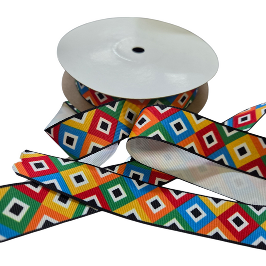 African Inspired Colourful Printed Ribbon 25mm (20 Meter Roll)