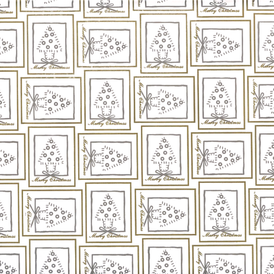 Christmas Wrapping Paper Gold and Silver Christmas Tree Squares (10 or 50 Meter Roll)