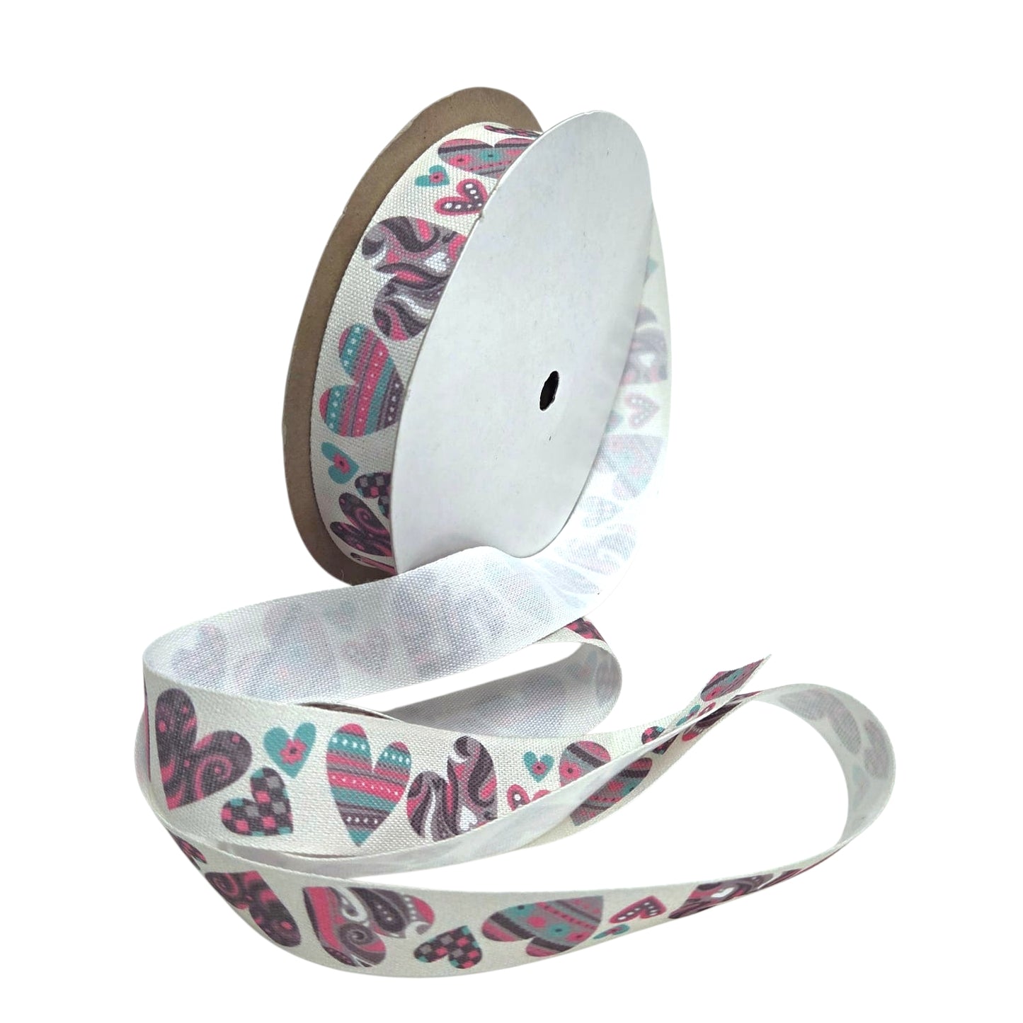 Cotton Ribbon with Printed Hearts 25mm (20 Meter Roll)