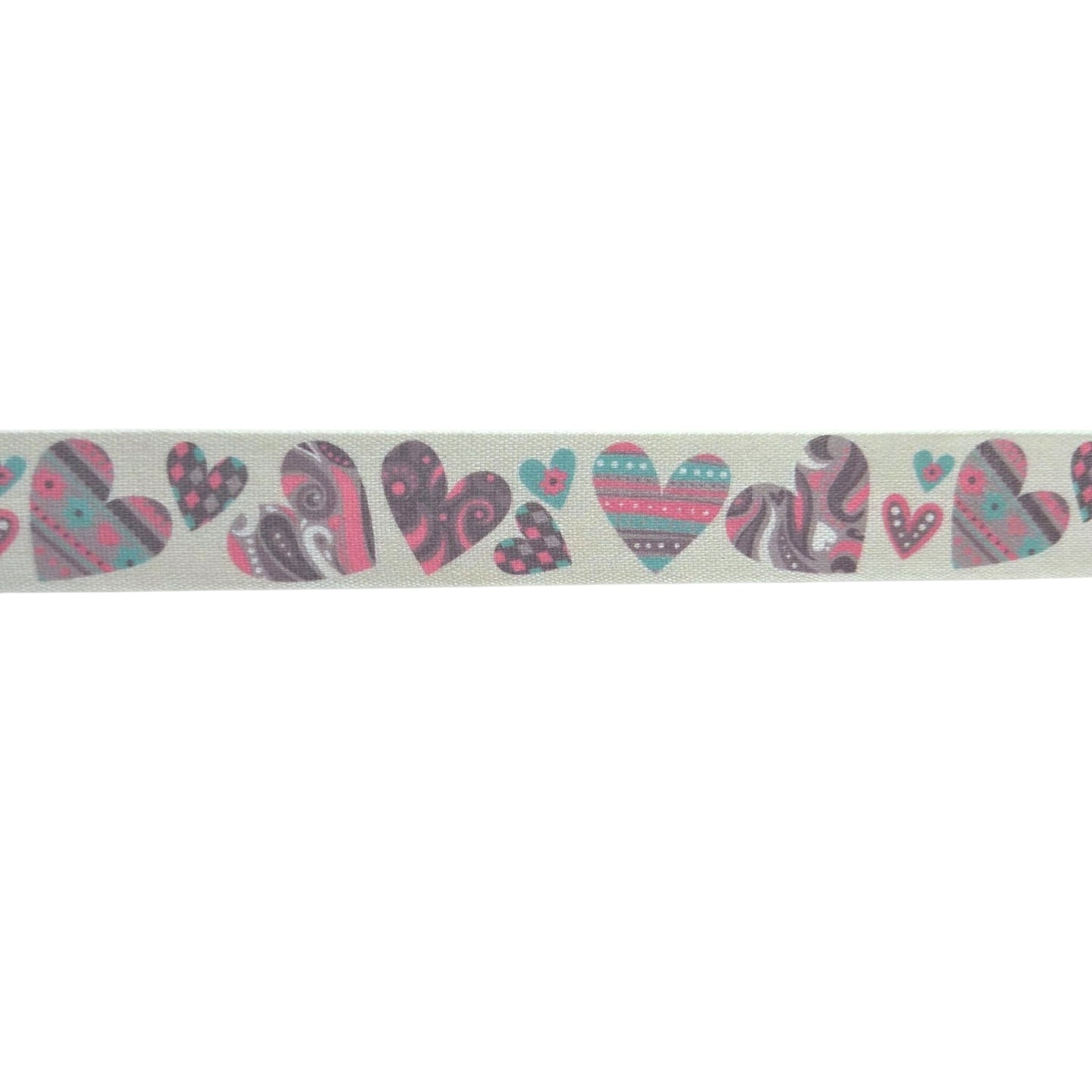 Cotton Ribbon with Printed Hearts 25mm (20 Meter Roll)