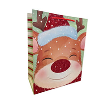 Load image into Gallery viewer, Christmas Gift bag with a glitter reindeer design on a white background
