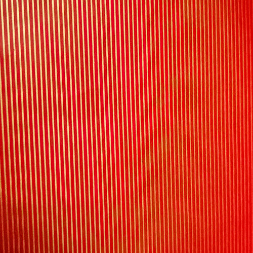 Red Wrapping Paper with Gold Pin stripes. 500mm wide and 10 meters on a roll.