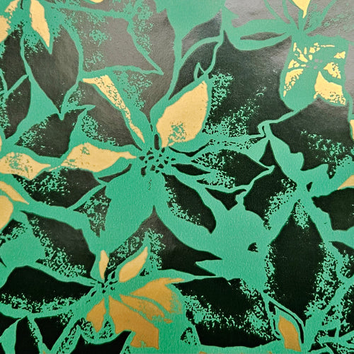 Gold, Black and Turquoise poinsettia wrapping paper. 500mm wide 10 meter length. 