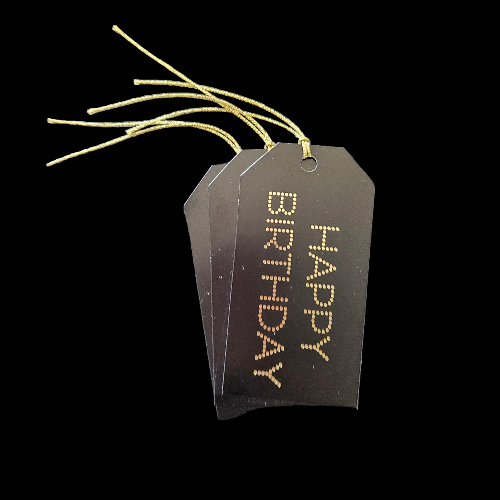 Gift Tag Happy Birthday White or Black with Gold Foil (3 Tags Per Pack)