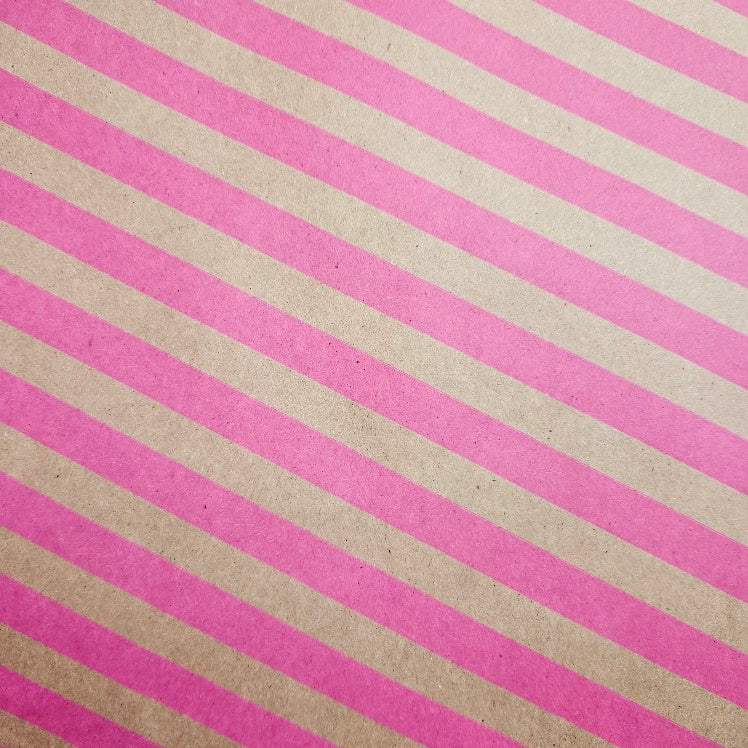 Wrapping Paper Diagonal Stripes on Kraft Pink or Black (10 Meter Roll)