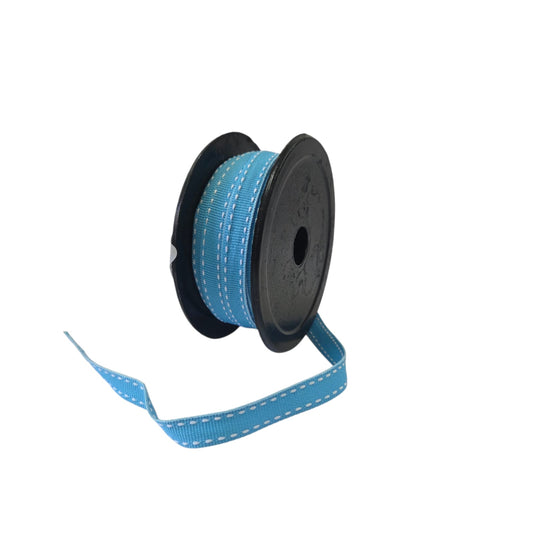 Petersham 10mm Blue with White Side Stitch (5, 20 or 50 Meter Roll)