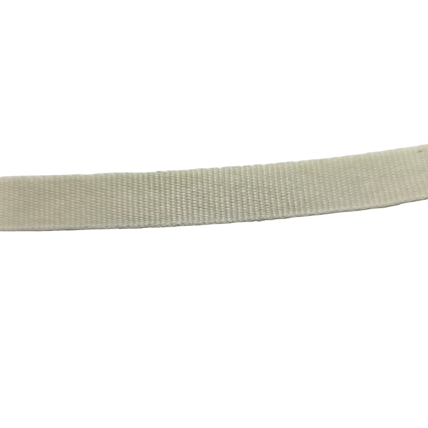 Cream woven ribbon close up on a white background.