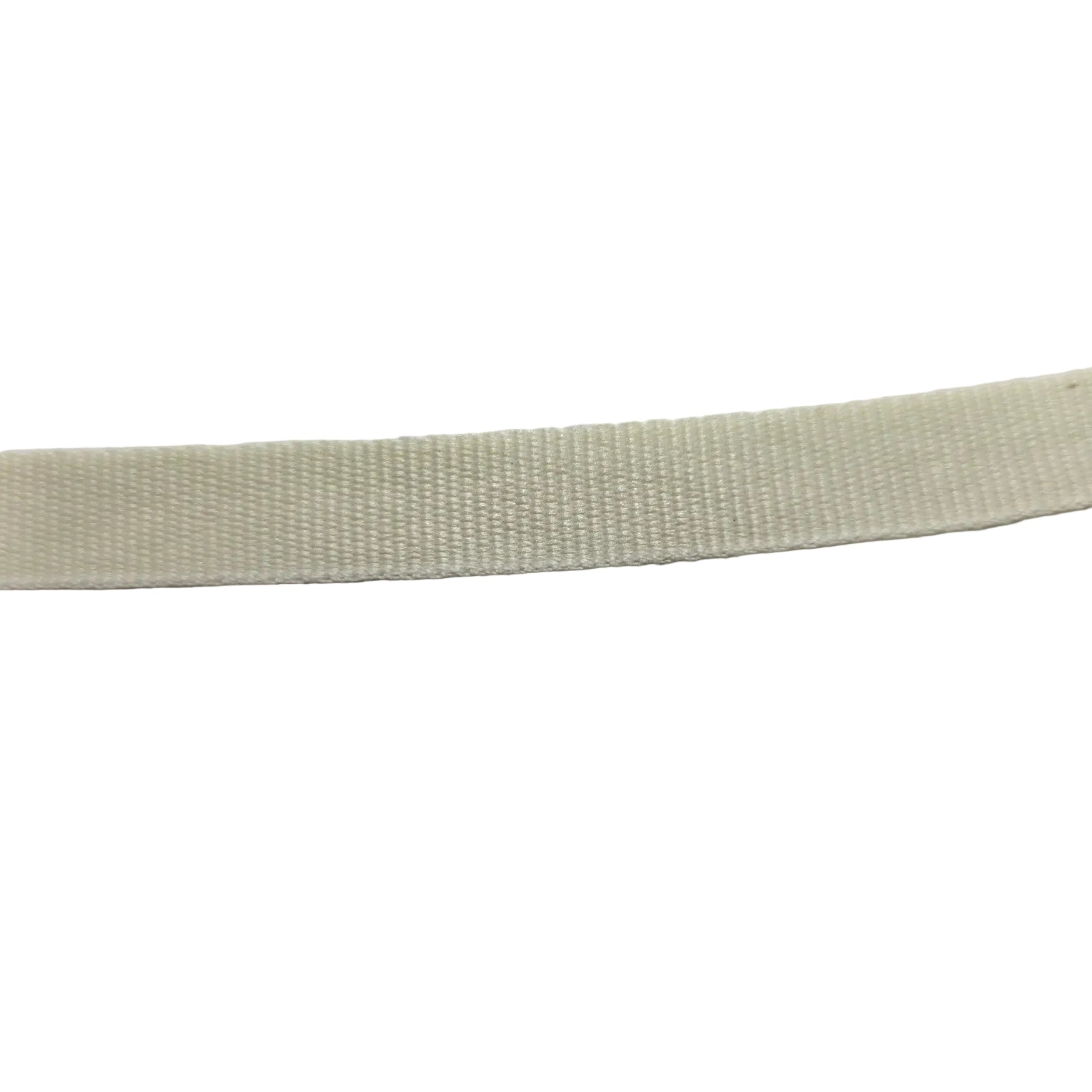 Cream woven ribbon close up on a white background.