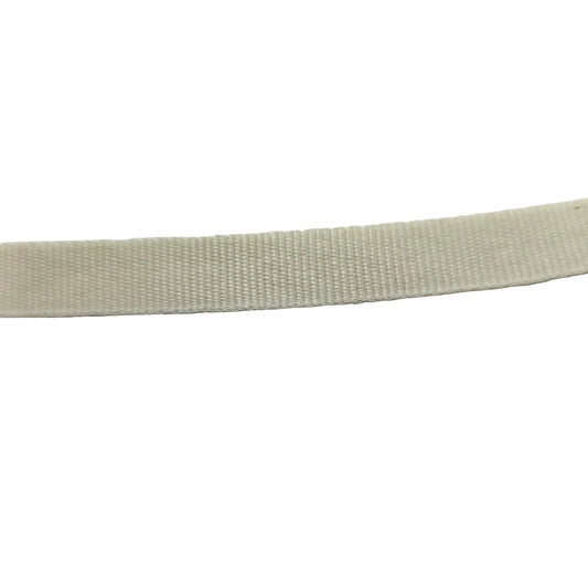 Cream woven ribbon close up on a white background.
