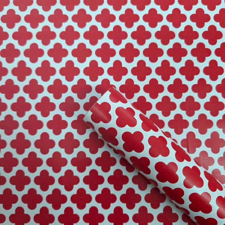 Wrapping Paper Red Geometric Clover (10 Meter Roll)