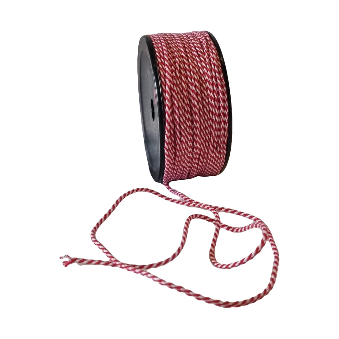 Red and White Bakers Twine. 75 meter roll.