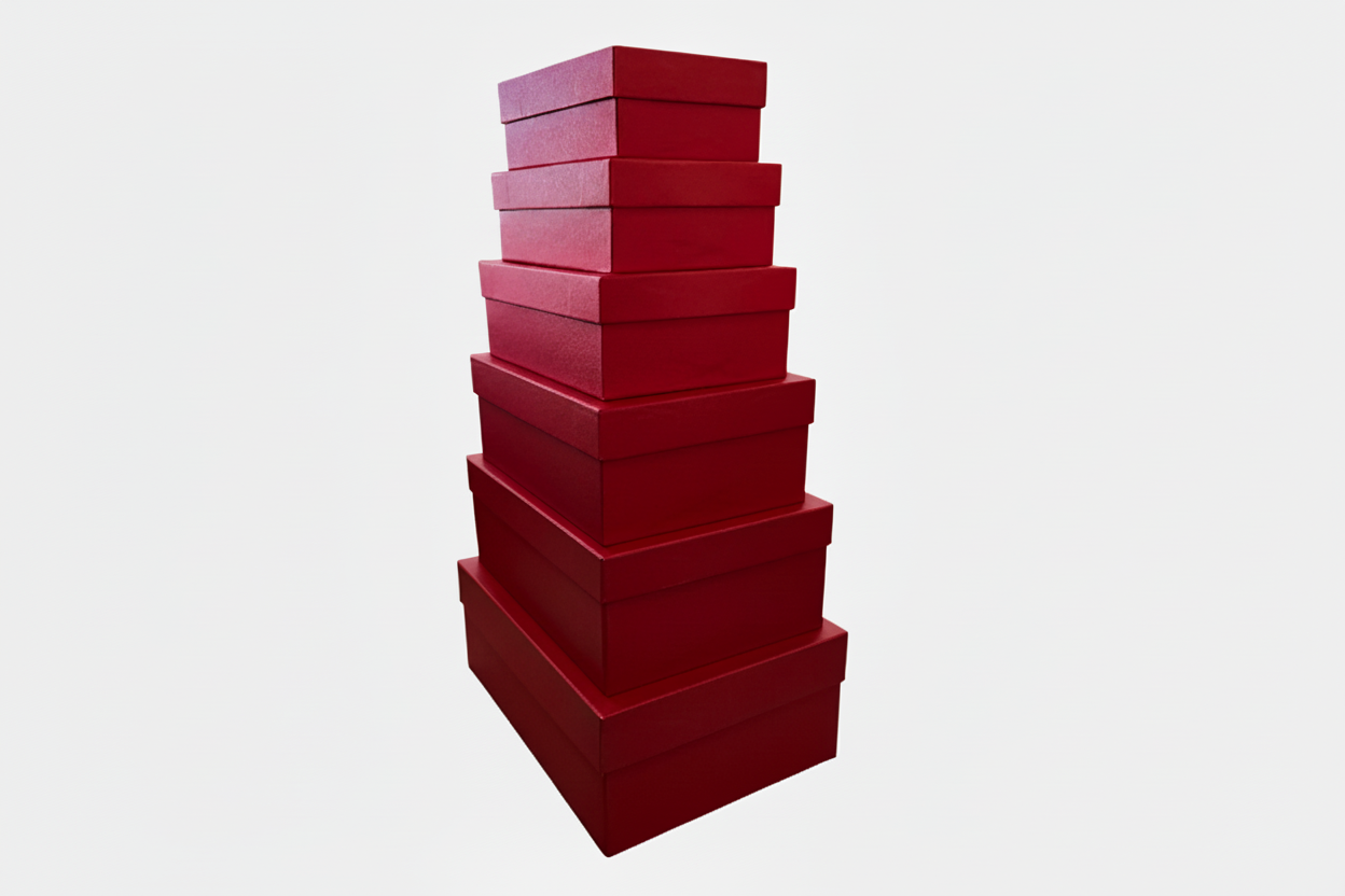 Stack of red boxes on a white background