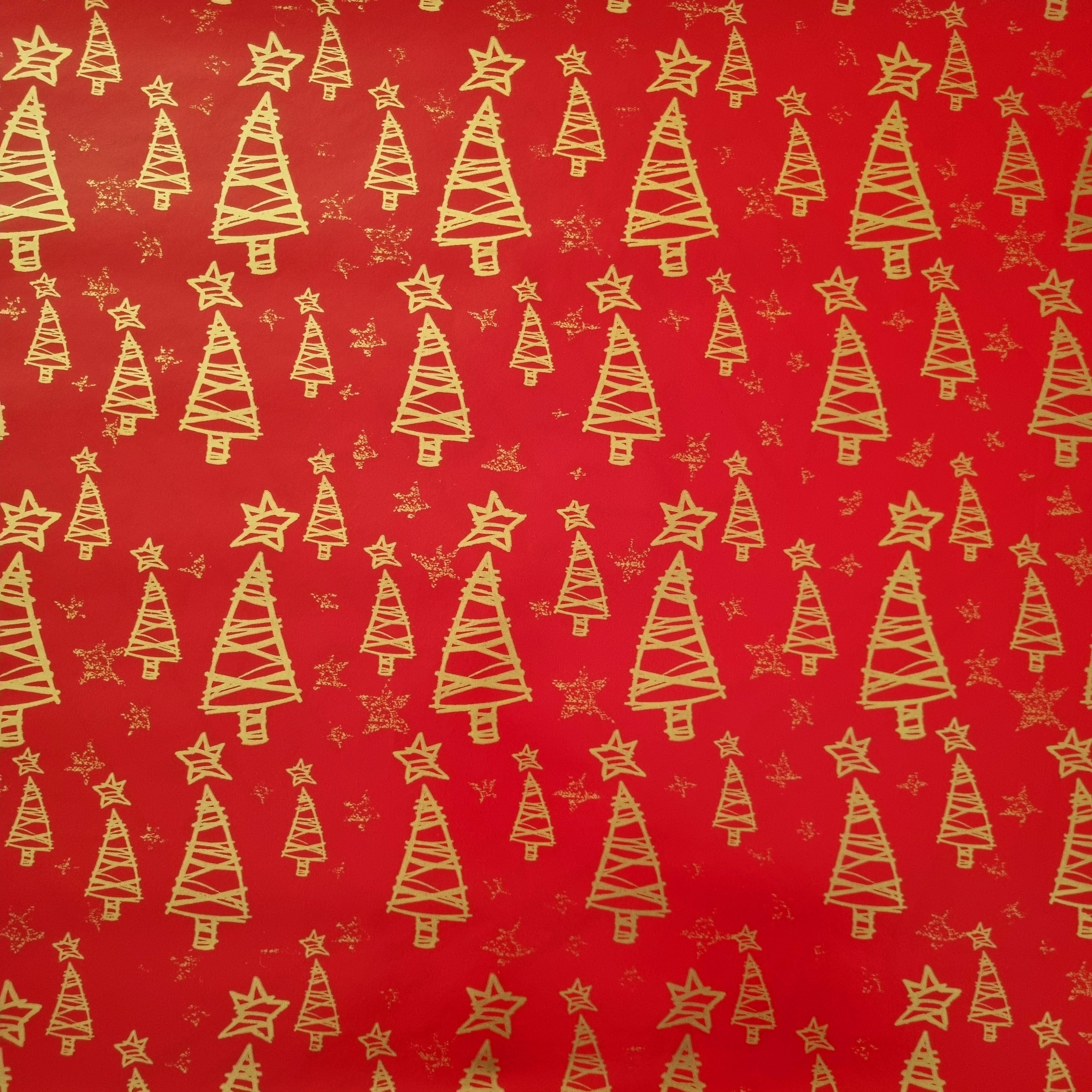 Christmas Wrapping Paper Red with Gold Trees (10 or 50 Meter Roll) – B ...