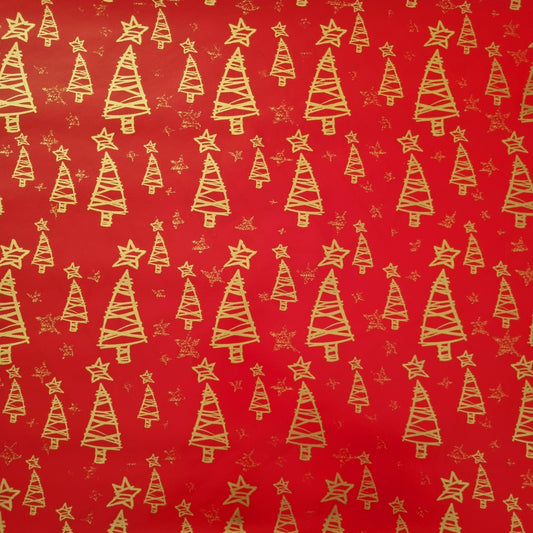 Christmas Wrapping Paper Red with Gold Trees (10 or 50 Meter Roll)