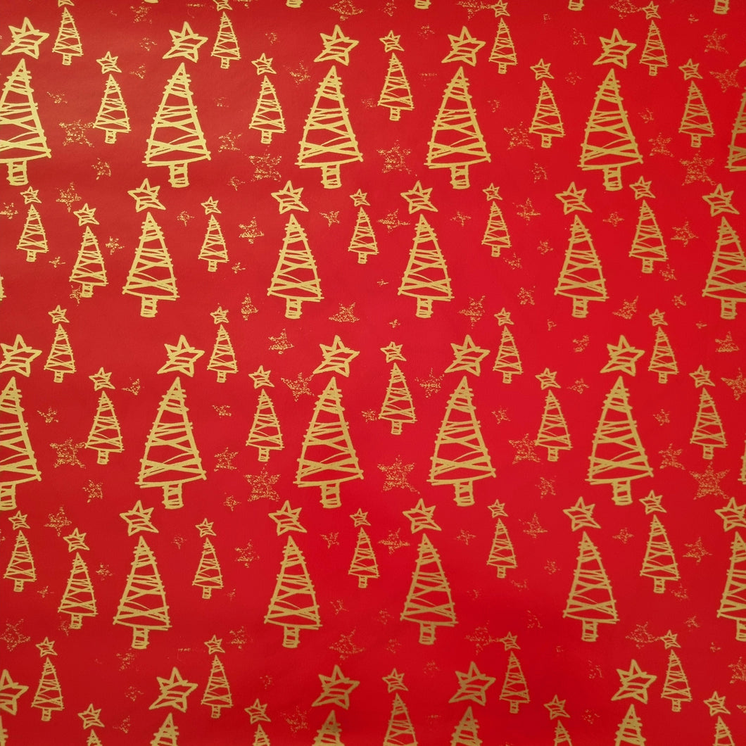 Christmas Wrapping Paper Red with Gold Trees (10 or 50 Meter Roll)