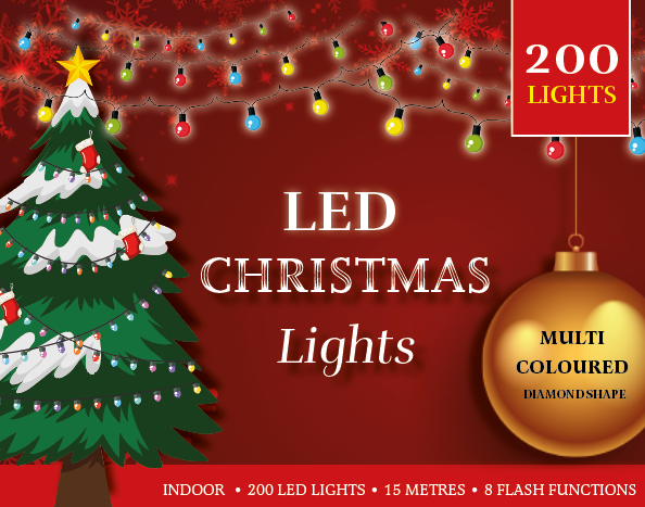 Multi Coloured Fairy Lights 200 LED Lights (15 Meters)
