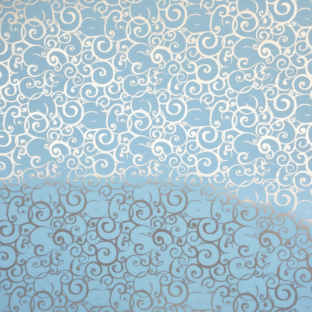 Decorative swirl pattern on a blue background