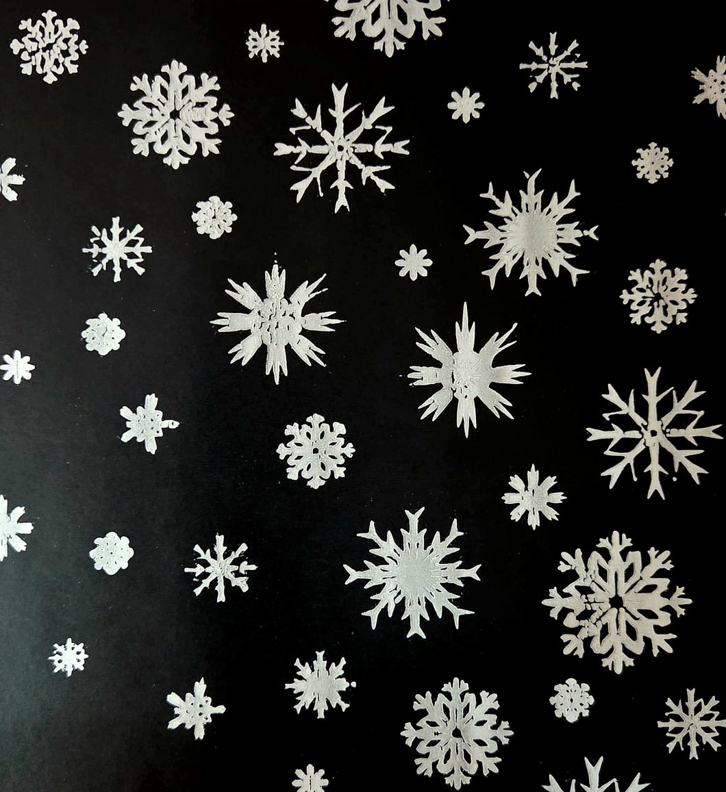 Christmas Wrapping Paper Black with Silver Snow Flakes (10 & 50 Meter Roll)