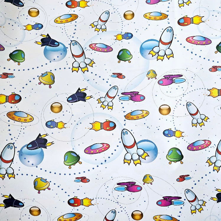 Wrapping Paper Rockets and Spaceships Sheets (Includes Core for Easy Storage)