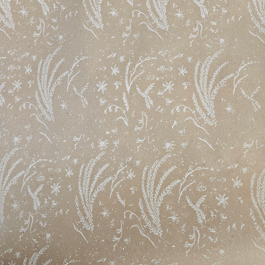 Wrapping Paper White Flowers on Kraft (10 or 50 Meter Roll)