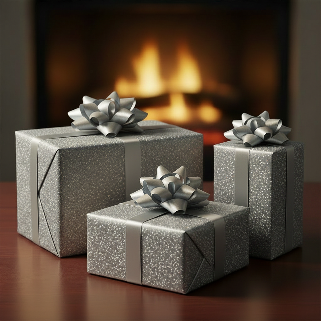 Wrapping Paper Silver with White Speckles (10 Meter Roll)