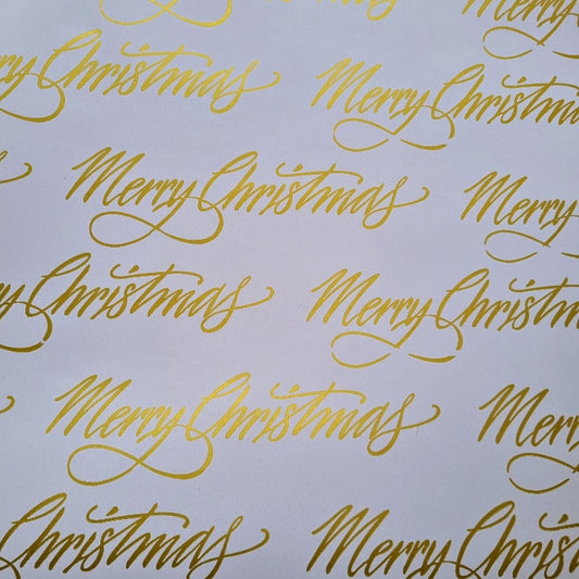 gold merry christmas on white