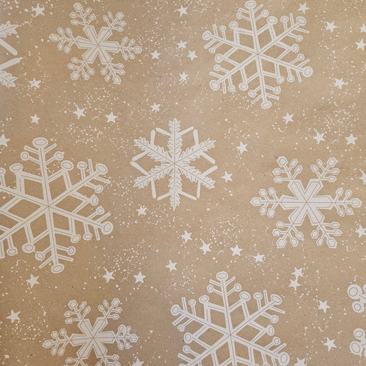 Christmas Wrapping Paper Kraft with White Snowflakes (10 or 50 Meter Roll)