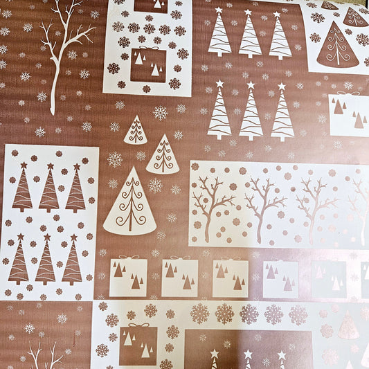 Christmas Wrapping Paper Rose Gold And White Wonderland (10 or 50 Meter Roll)