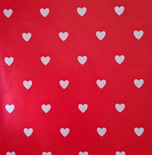 Tissue Paper Sheeted 500mm x 700mm Red with White Hearts