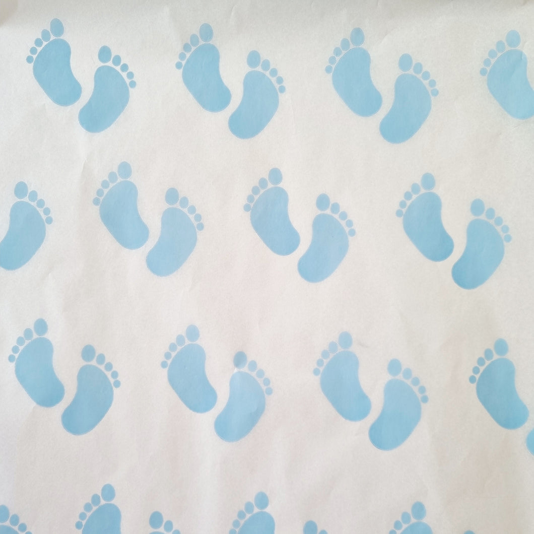 Sheeted Tissue Paper Baby Blue Feet 4 Sheets