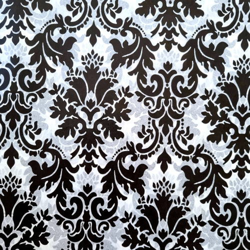 Tissue Paper Sheeted 500mm x 700mm White with Black Damask