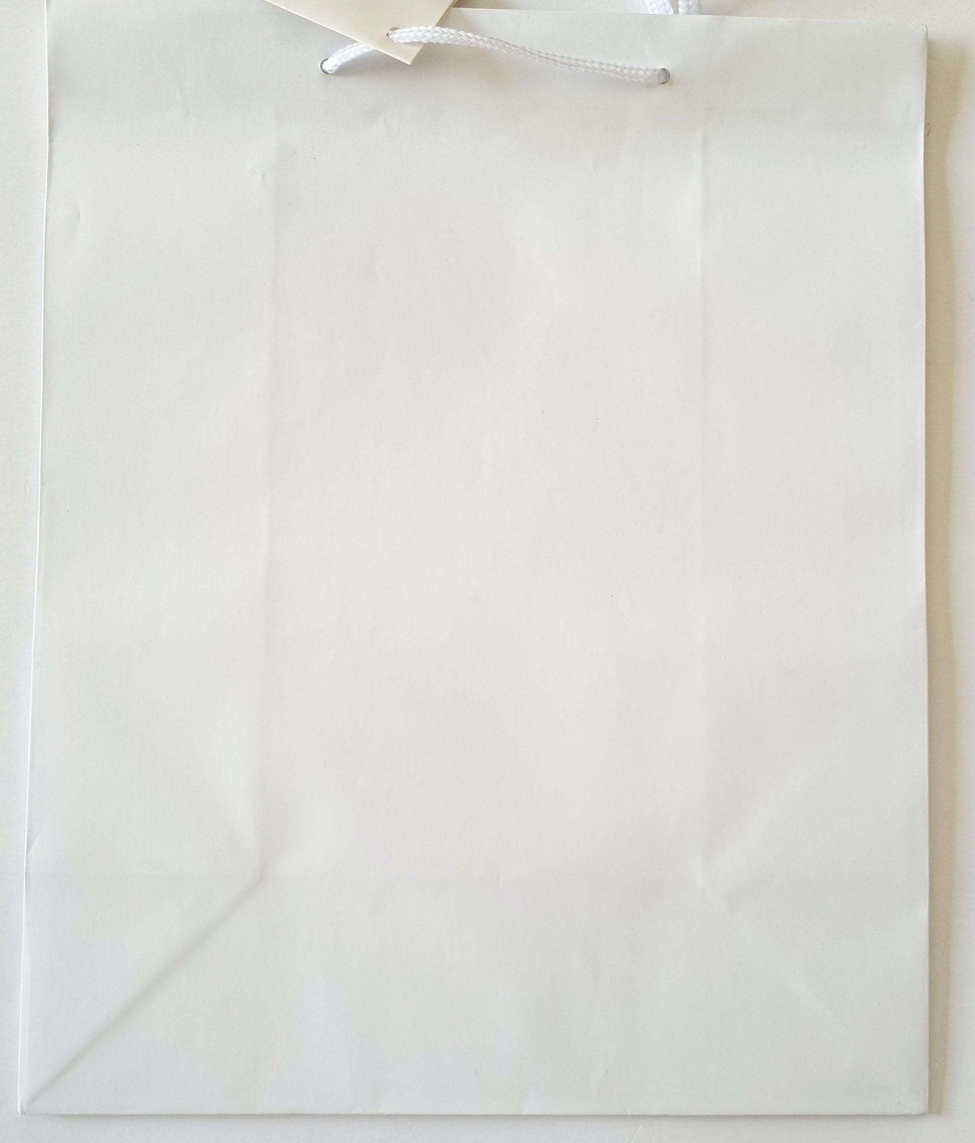Gift Bag White with Cord Handle and Tag