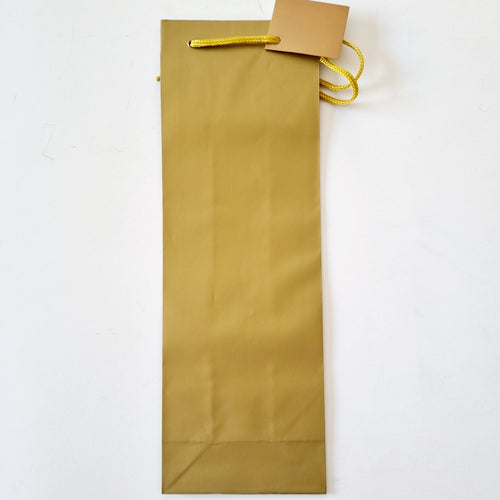 Gold Bottle Bag with Cord Handle and Tag