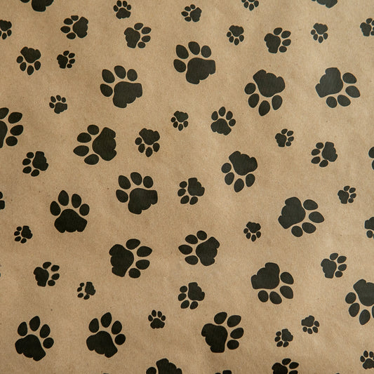 Wrapping Paper Kraft with Black Paws (10 or 50 Meter Roll)