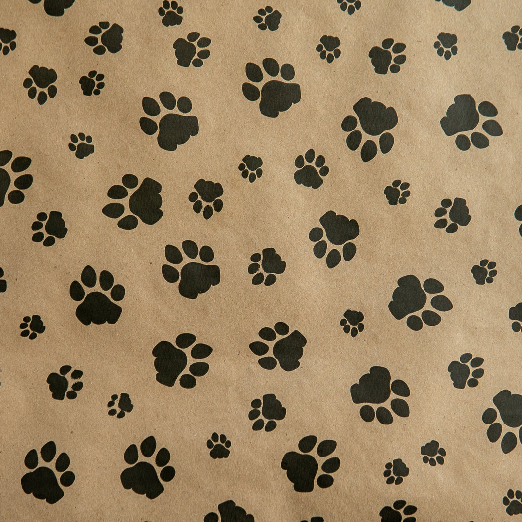 Wrapping Paper Kraft with Black Paws (10 Meter Roll)