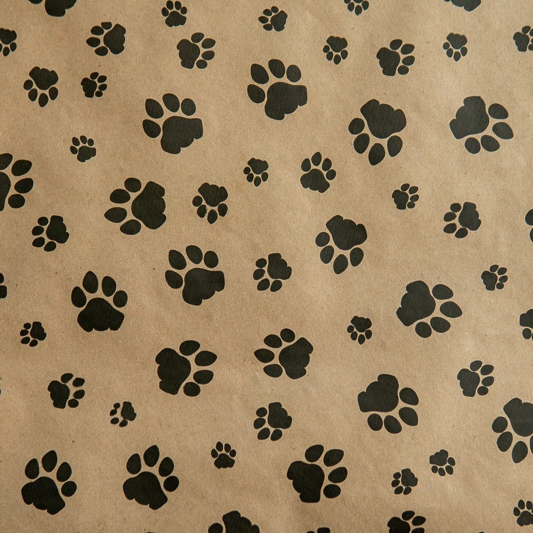 Wrapping Paper Kraft with Black Paws 10 Meters