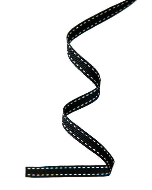 Black Petersham Ribbon with White Side Stitch. Width 10mm