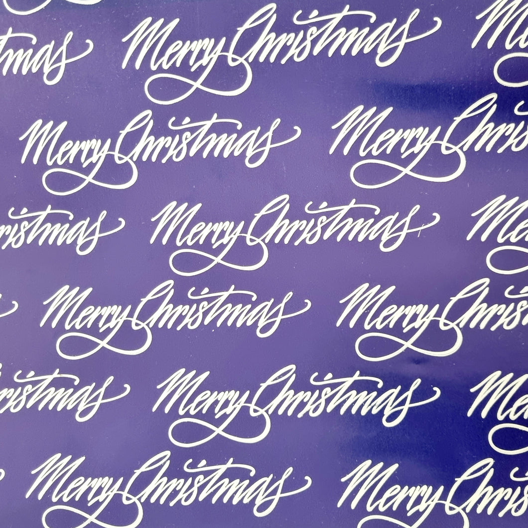 Christmas Wrapping Paper, Blue back ground with Metallic Silver Merry Christmas. Wrapping paper is a 10 meter Roll with a 500mm width.