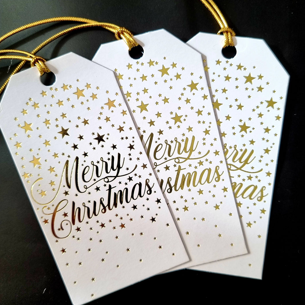 Christmas Gift Tags Merry Christmas with Stars (3 Tags Per Pack)