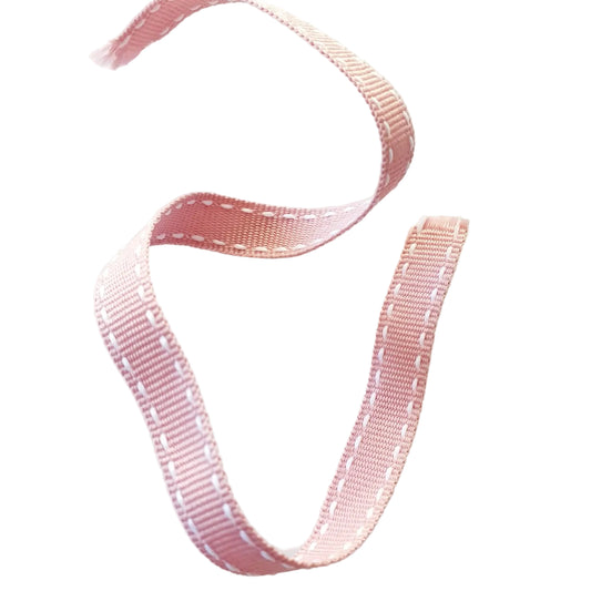 Petersham Ribbon Dusty Pink with White Side Stitch 10mm