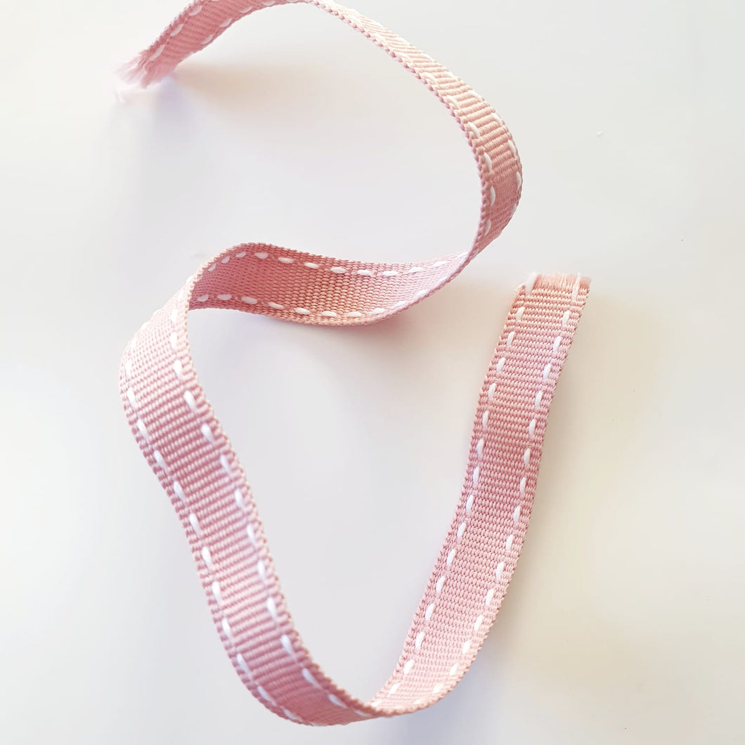 Petersham Ribbon Dusty Pink with White Side Stitch 10mm